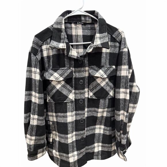 Member's Mark Jackets & Blazers - Member's Mark Women's Plaid Shacket Black & White Size L Button-Up